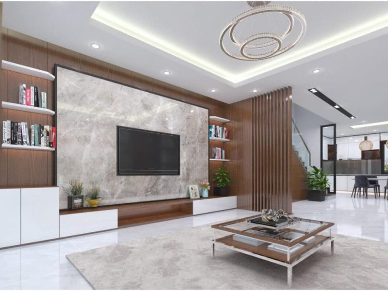 Công Trình Tấm Ốp Tường Hệ Lam Sóng - PVC Giả Đá
