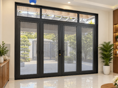 Rèm tổ ong trên kính cửa đi